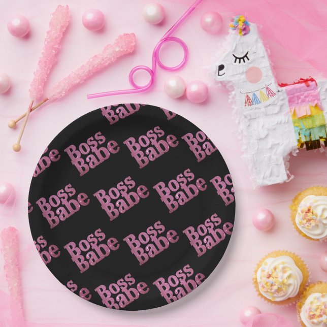 Rosa Glitzer Boss Babe Pappteller (Party)