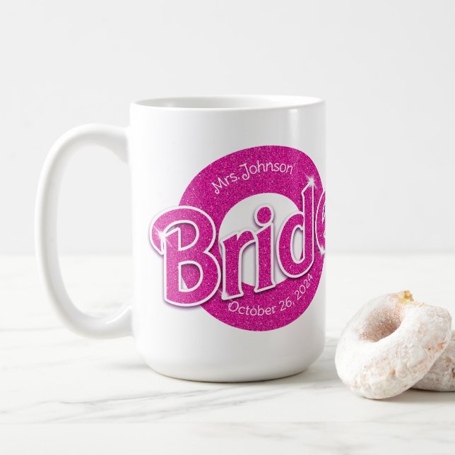 Rosa Glitzer Bride Kaffeetasse (Mit Donut)