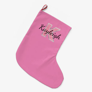 Rosa Glitzer Buchstabe K Großer Weihnachtsstrumpf