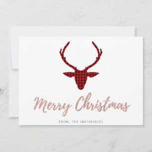 Rosa Glitzer Buffalo Kariert Deer Antler Weihnacht Feiertagskarte