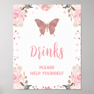 Rosa Glitzer Butterfly Drink Geburtstagsparty Unte Poster