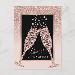 Rosa Glitzer Champagner Toast Neujahr Postkarte