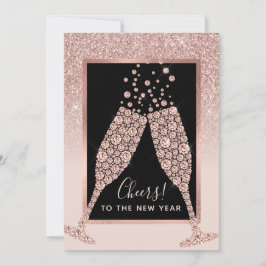 Rosa Glitzer Champagner Toast Neujahrskarte