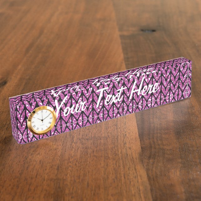 Rosa Glitzer Chevrons Strick Muster drucken Namensplakette (Seite)