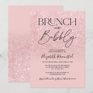 Rosa Glitzer Chic Brunch Bubbly Brautparty Einladung