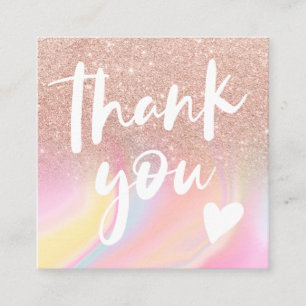 Rosa Glitzer Chic Regenbogen Marmor Pastellfarben  Quadratische Visitenkarte