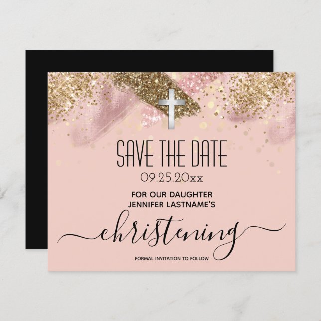 Rosa Glitzer Christine Save the Date Haushalt (Vorne/Hinten)