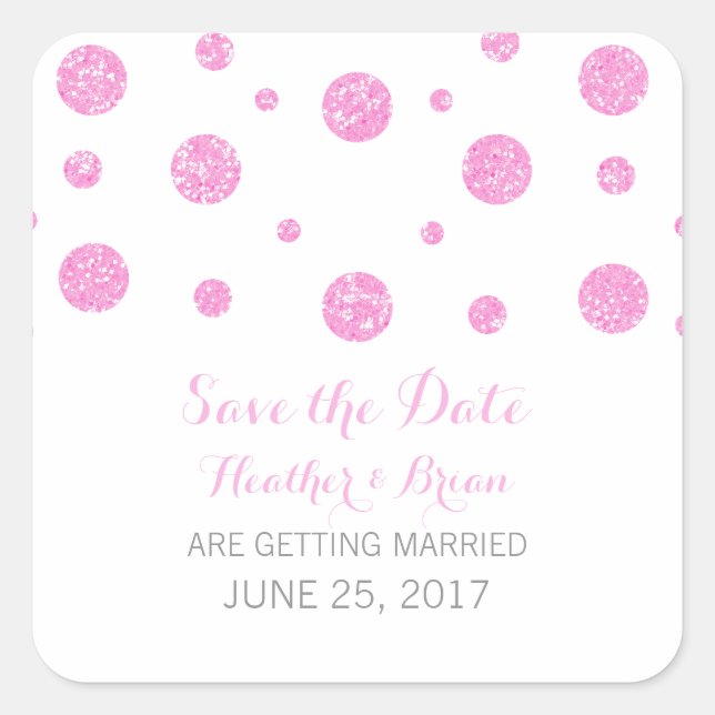 Rosa Glitzer Confetti Save the Date Stickers (Vorderseite)