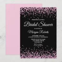 Rosa Glitzer Confetti Schwarzes Brautparty Einladu