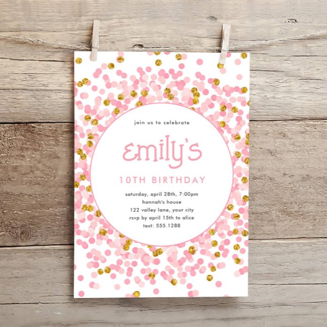 Rosa Glitzer Confetti Spielerisch Geburtstag Einladung (Von Creator hochgeladen)