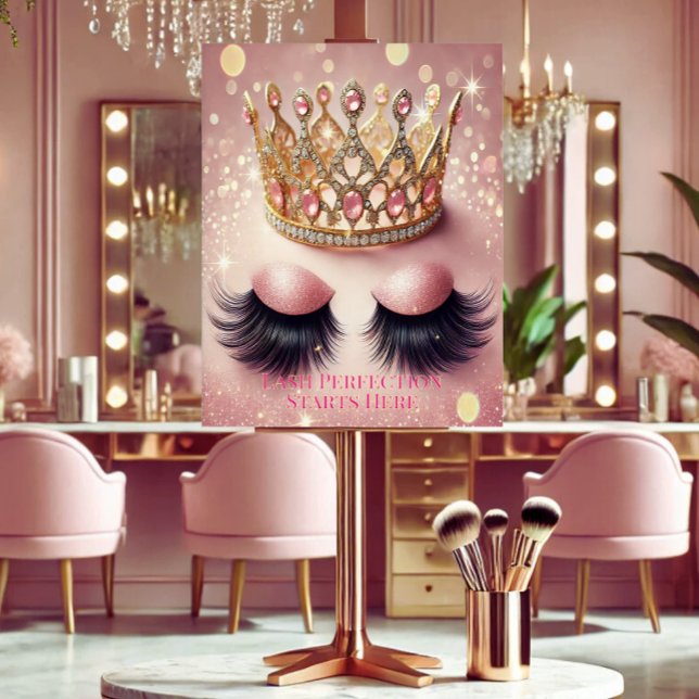 Rosa Glitzer Crown Eyelash Salon Acrylschild (Von Creator hochgeladen)