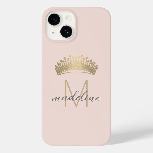 Rosa Glitzer Crown Monogram Initial Case-Mate iPhone Hülle (Rückseite)