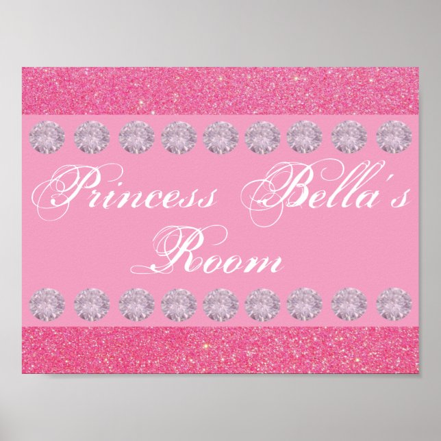 Rosa Glitzer Diamond Princess Zimmer Personalisier Poster (Vorne)