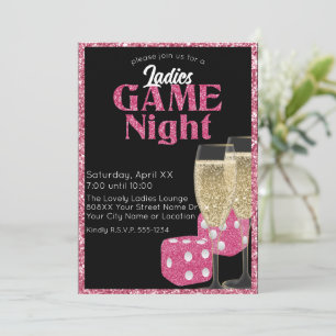Rosa Glitzer Dice Ladys Game Night Einladung