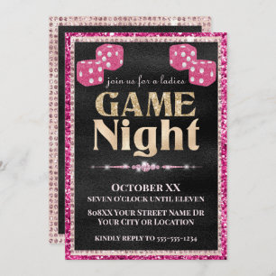 Rosa Glitzer Dice Ladys Game Night Gold Einladung