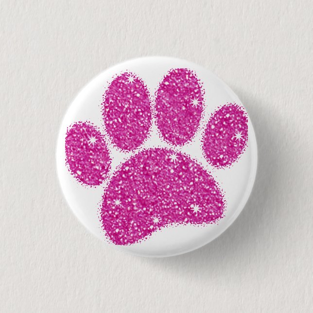 Rosa Glitzer Dog Pawprint Button (Vorderseite)