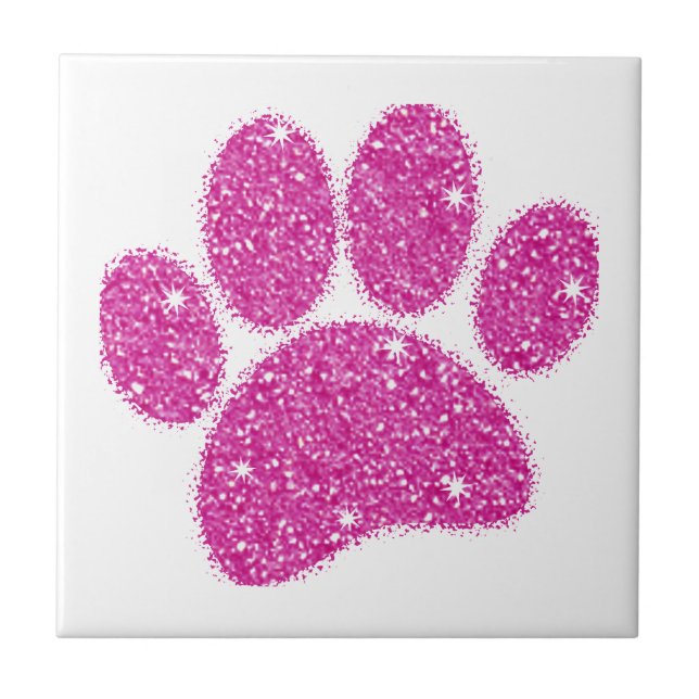 Rosa Glitzer Dog Pawprint Fliese (Vorderseite)