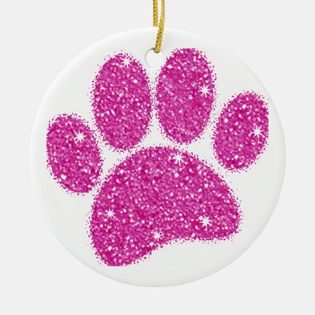 Rosa Glitzer Dog Pawprint Keramik Ornament (Vorne)