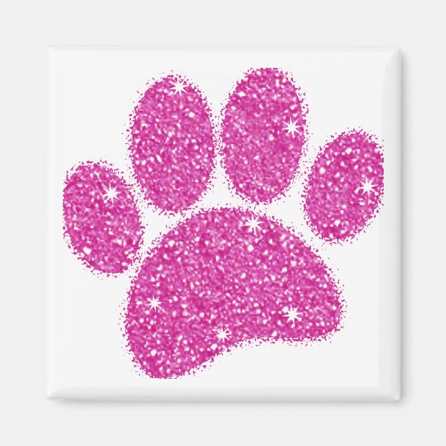 Rosa Glitzer Dog Pawprint Magnet (Vorne)