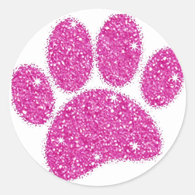 Rosa Glitzer Dog Pawprint Runder Aufkleber (Vorderseite)