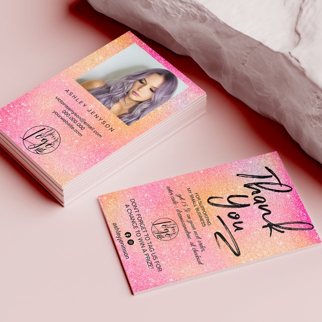 Rosa Glitzer Drehbuch Foto Logo-Bestellung Vielen  Visitenkarte (Von Creator hochgeladen)