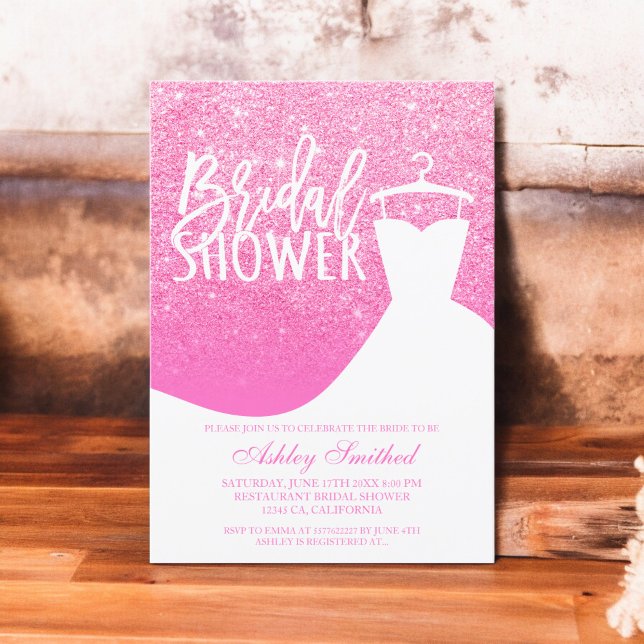 Rosa Glitzer elegantes elegantes Brautparty Einladung (Pink glitter elegant chic dress Bridal shower Invitation)