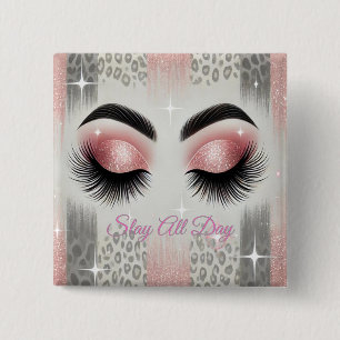 Rosa Glitzer Eyelashes Leopard Button