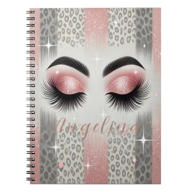 Rosa Glitzer Eyelashes Notebook Notizblock (Vorderseite)