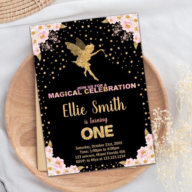 Rosa Glitzer Fairy Geburtstagseinladungen Einladung (Pink Glitter Fairy Birthday Invitations)