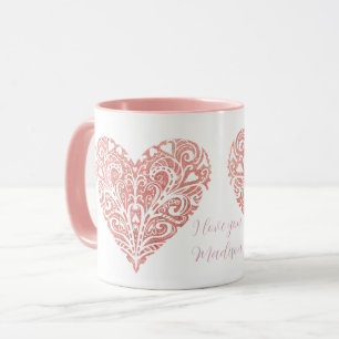 Rosa Glitzer Filigree Personalisiert Valentine Tas Tasse