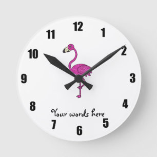 Rosa Glitzer Flamingo Runde Wanduhr