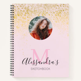 Rosa Glitzer Foto Monogram Sketchbook Editor Notizbuch