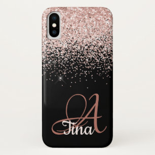 Rosa Glitzer für Schwarzen Monogramm Vorname Case-Mate iPhone Hülle