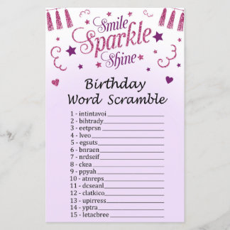 Rosa Glitzer Geburtstag Word Scramble Game