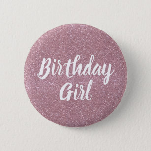 Rosa Glitzer-Geburtstags-Mädchen-Knopf Button