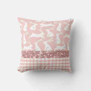 Rosa Glitzer Gingham Kariert Rabbits Kissen