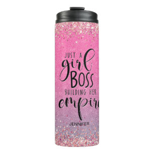 Rosa Glitzer Girl Boss Name Gebäude Imperium Thermosbecher