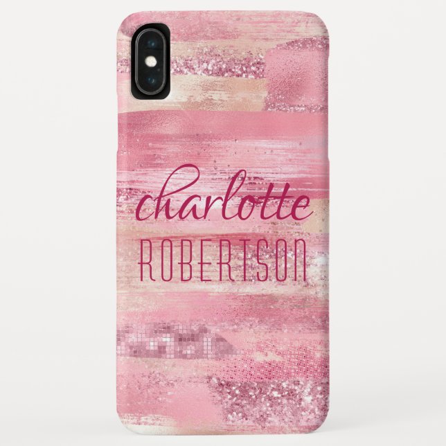 Rosa Glitzer Girlie Shimmer Personalisierter Name Case-Mate iPhone Hülle (Rückseite)