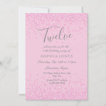 Rosa Glitzer Girls 12. Geburtstagsparty Einladung