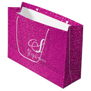 Rosa Glitzer Girly Monogramme Niedlich farbig Hüb Große Geschenktüte