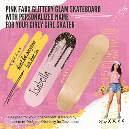 Rosa Glitzer Girly Sparky Personalisierter Name Skateboard
