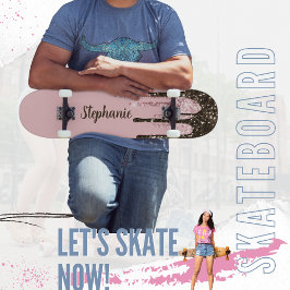 Rosa Glitzer Girly Sparky Personalisierter Name Skateboard