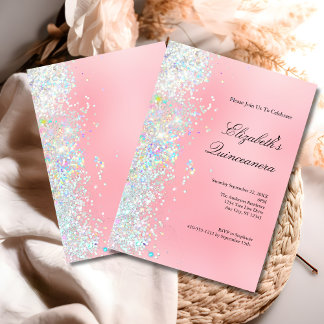 Rosa Glitzer Glam Bling Quinceanera Einladung