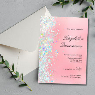 Rosa Glitzer Glam Bling Quinceanera Einladung