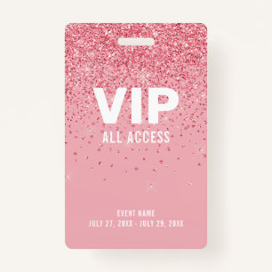 Rosa Glitzer Glam VIP All Access Pass Event ID Ausweis