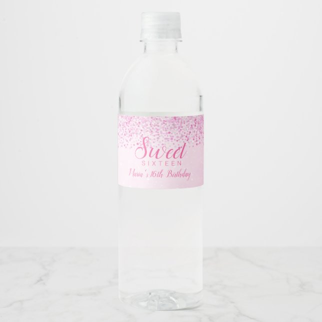 Rosa Glitzer, glänzende Süße 16 Wasser Flasche Eti Wasserflaschenetikett (Vorderseite)