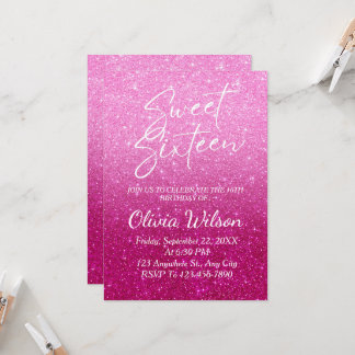 Rosa Glitzer Glitzern Ombre Sweet 16 Einladung