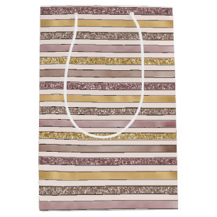 Rosa Glitzer Glitzy Stripes Mittlere Geschenktüte