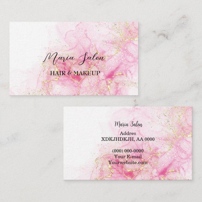 Rosa Glitzer Gold Aquarell Business Card Visitenkarte (Vorne/Hinten)