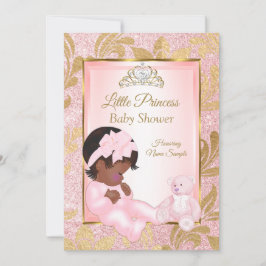 Rosa Glitzer Gold Baby Duschbär ethnisch Einladung